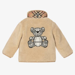 Burberry-Beige Faux Fur Baby Jacket | Childrensalon