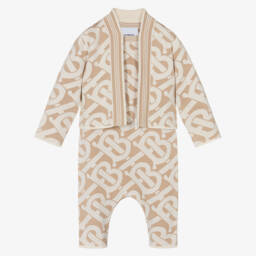 Burberry-Beige Monogram Baby Romper Gift Set | Childrensalon