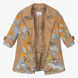 Burberry-Beige Monogram Trench Coat | Childrensalon