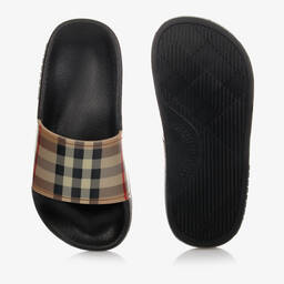 Burberry-Beige Vintage Check Sliders | Childrensalon