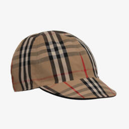 Burberry-Black & Beige Check Reversible Baby Cap | Childrensalon