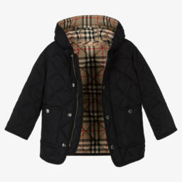Burberry-Black Quilted Vintage Check Baby Coat | Childrensalon