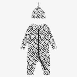 Burberry-Black & White Cotton Romper Gift Set | Childrensalon