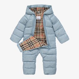 Burberry-Blue & Vintage Check Baby Snowsuit | Childrensalon