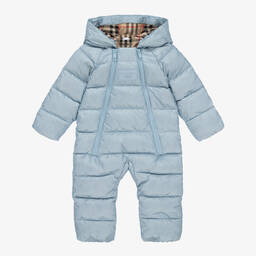 Burberry-Blue & Vintage Check Baby Snowsuit | Childrensalon