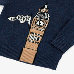 Burberry-Boy Blue Wool Knit Sweater with Big Ben Graphic | Childrensalon