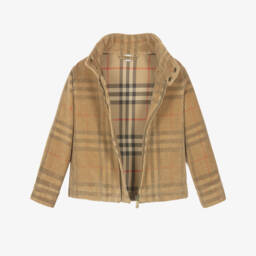 Burberry-Boys Beige Check Corduroy Jacket | Childrensalon