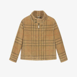 Boys Beige Check Corduroy Jacket