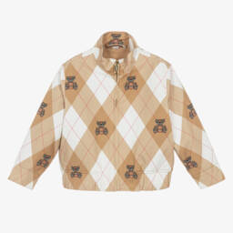 Burberry-Boys Beige Cotton Argyle Jacket | Childrensalon