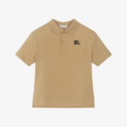 Boys Beige Cotton Piqué Short Sleeved Polo Shirt