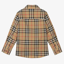 Burberry-قميص قطن بوبلين كاروهات لون بيج للأولاد | Childrensalon