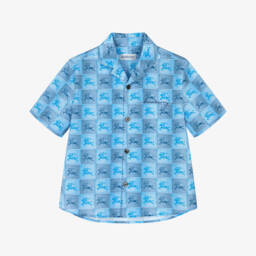 Рубашка синяя из хлопка в клетку для мальчиков