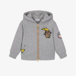 Boys Grey Zip-Up Top with Thomas Bear Rainy Day Patches