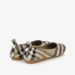 Burberry-Girls Beige Check Ballerina Pumps | Childrensalon