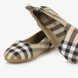 Burberry-Girls Beige Check Ballerina Pumps | Childrensalon