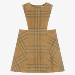 Burberry-Girls Beige Check Corduroy Pinafore Dress | Childrensalon