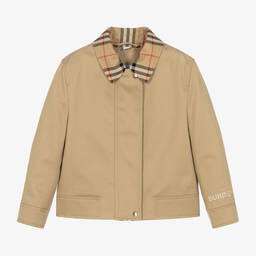 Burberry - Girls Beige & Check Gabardine Jacket | Childrensalon