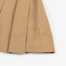 Burberry-Girls Beige Pleated Twill Skirt | Childrensalon
