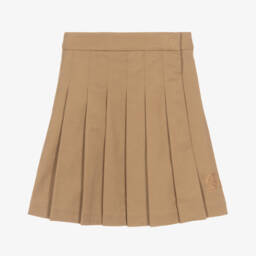 Burberry-Girls Beige Pleated Twill Skirt | Childrensalon
