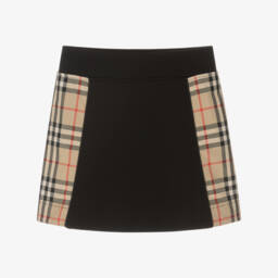 Burberry-Girls Black Cotton Check Skirt | Childrensalon