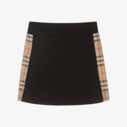 Burberry-Girls Black Cotton Check Skirt | Childrensalon