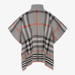 Burberry-Girls Grey Check Wool Cape | Childrensalon