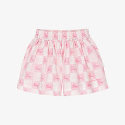 Girls Pink Cotton EKD Checkerboard Shorts