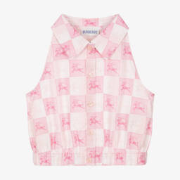 Girls Pink Cotton EKD Checkerboard Sleeveless Blouse
