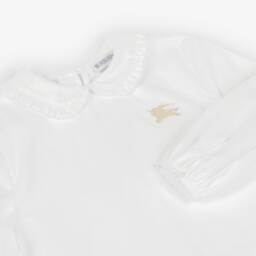 Burberry-Girls White Cotton EKD Logo Blouse | Childrensalon