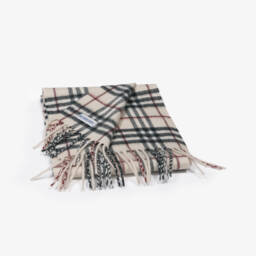 Burberry-Light Beige Check Cashmere Scarf (127cm) | Childrensalon
