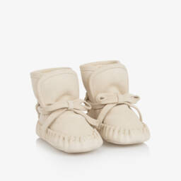 Burberry-Pale Beige Suede Leather Baby Pre-Walker Shoes | Childrensalon