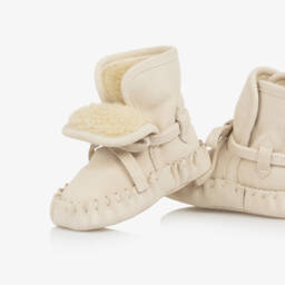 Burberry-Pale Beige Suede Leather Baby Pre-Walker Shoes | Childrensalon