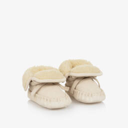 Burberry-Pale Beige Suede Leather Baby Pre-Walker Shoes | Childrensalon