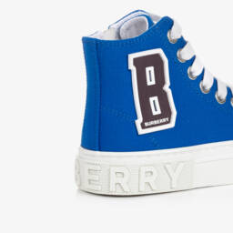 Burberry-Teen Blue Canvas High Top Trainers | Childrensalon