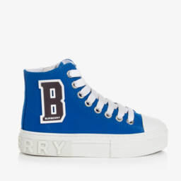 Burberry-Teen Blue Canvas High Top Trainers | Childrensalon