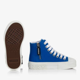 Burberry-Teen Blue Canvas High Top Trainers | Childrensalon
