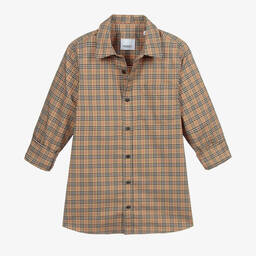 Burberry-Teen Boys Beige Microcheck Shirt | Childrensalon
