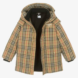 Burberry-معطف بافر تينز ولادي لون بيج | Childrensalon