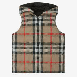 Burberry-Teen Girls Beige Reversible Check Gilet | Childrensalon