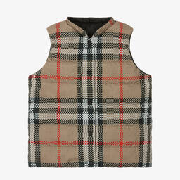 Burberry-Teen Girls Beige Reversible Check Gilet | Childrensalon
