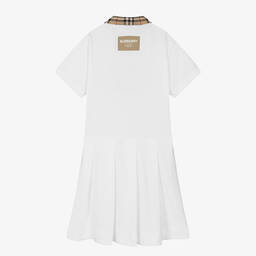 Burberry-فستان تينز بناتي قطن بيكيه لون أبيض | Childrensalon