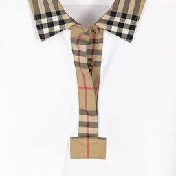 Burberry-فستان تينز بناتي قطن بيكيه لون أبيض | Childrensalon