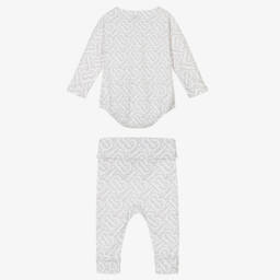 Burberry-White Cotton Monogram Baby Gift Set | Childrensalon