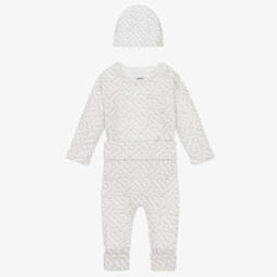Burberry-White Cotton Monogram Baby Gift Set | Childrensalon