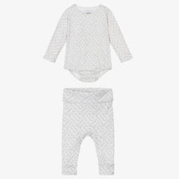 Burberry-White Cotton Monogram Baby Gift Set | Childrensalon