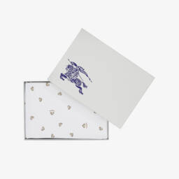 Burberry-White Cotton Thomas Bear Baby Blanket (100cm) | Childrensalon