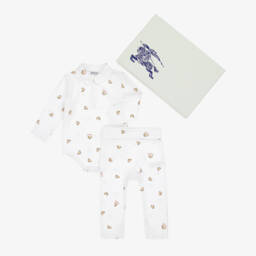White Cotton Thomas Bear Babysuit Gift Set