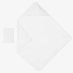Burberry-White Cotton Towel & Mitt Baby Gift Set | Childrensalon