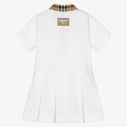 Burberry-فستان قطن بيكيه لون أبيض للمولودات | Childrensalon