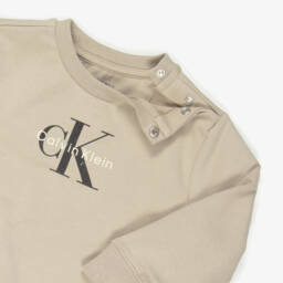 Calvin Klein-Beige Cotton Tracksuit & T-Shirt Set with Monogram Logo | Childrensalon